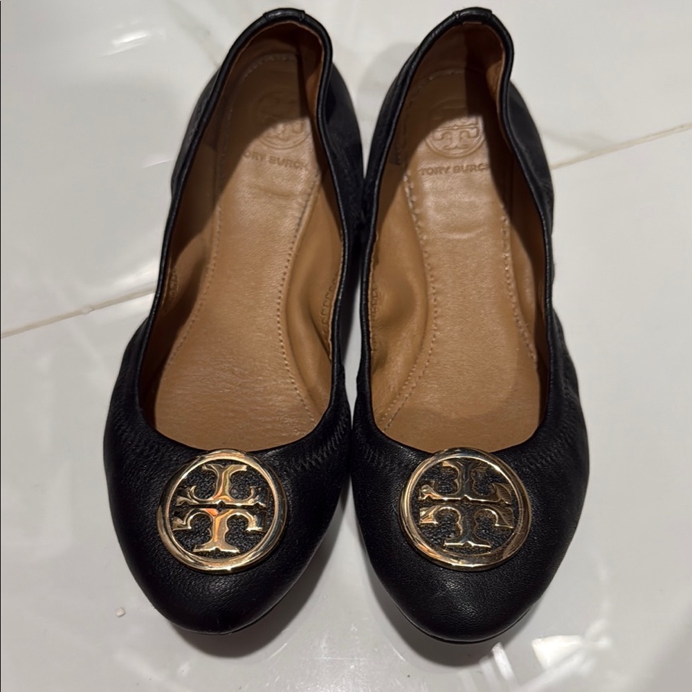 Tory Burch Black Leather Ballet Flats